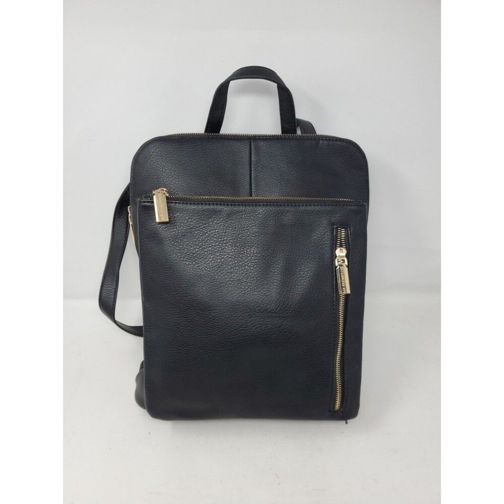 Expressions Black Faux Leather Backpack with Gold Hardware
